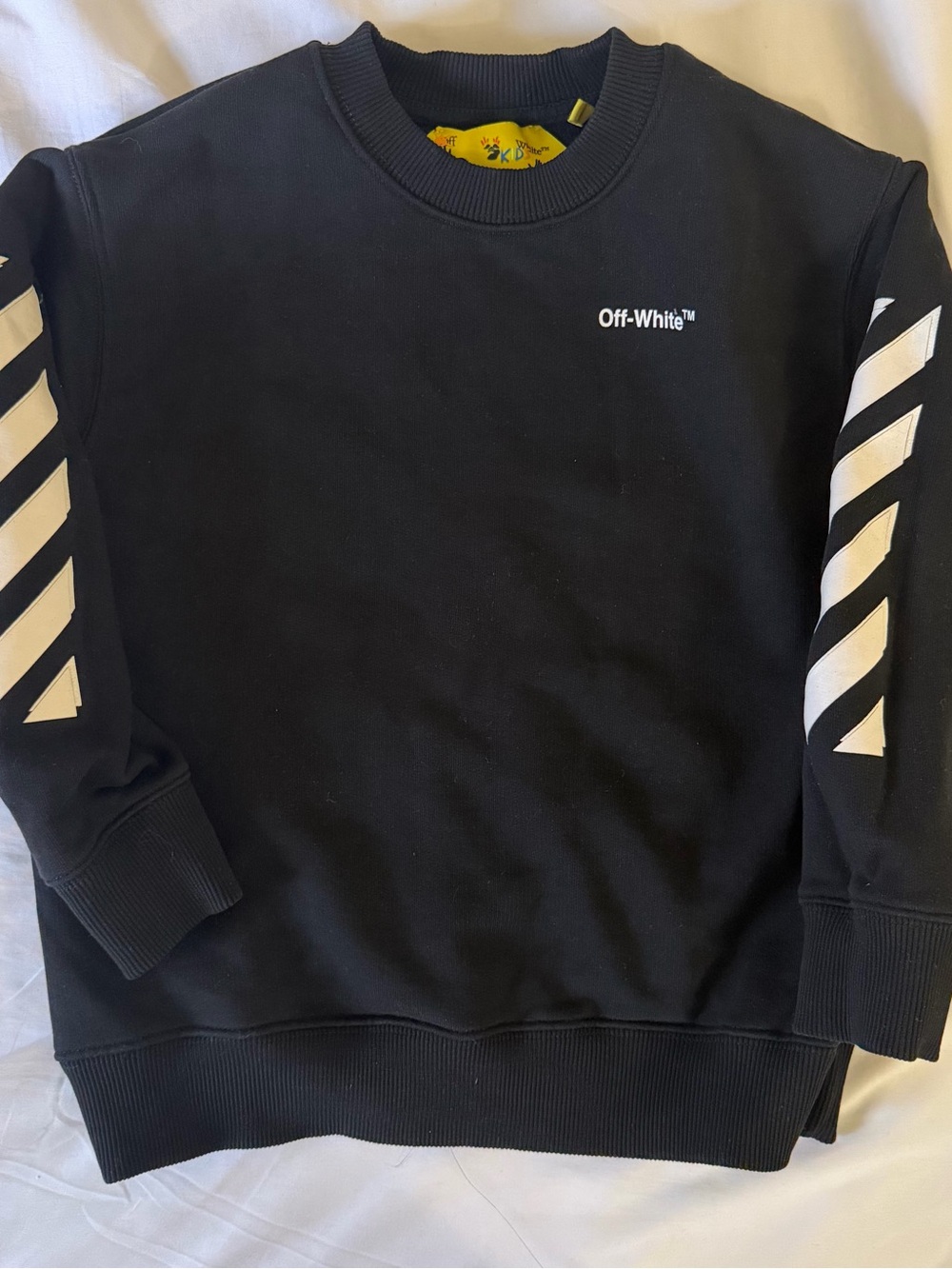 Off-White Kids Black Crewneck Sweatshirt with White Diagonal Stripes